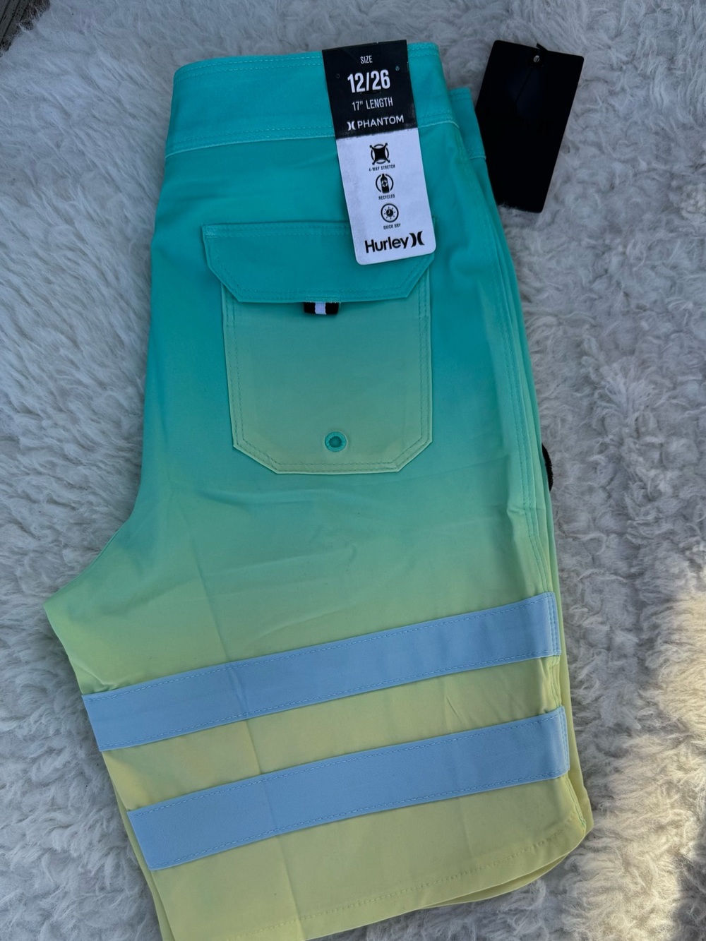 Hurley plantom  Board Shorts  kids zise 12/26  Green  yellow Gradient NWT